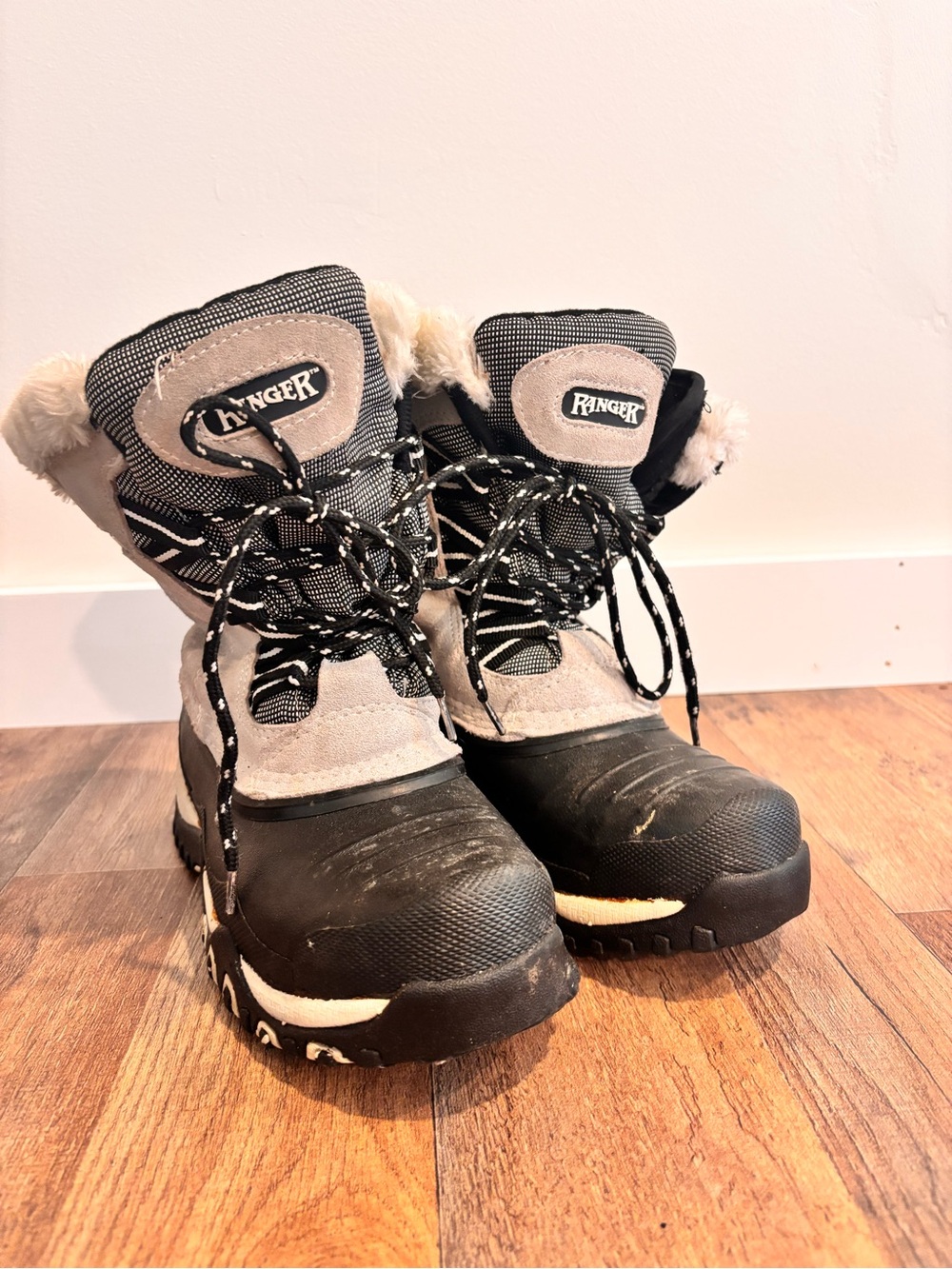 Ranger Men's Black and Gray Insulated Winter Boots with Faux Fur Collar